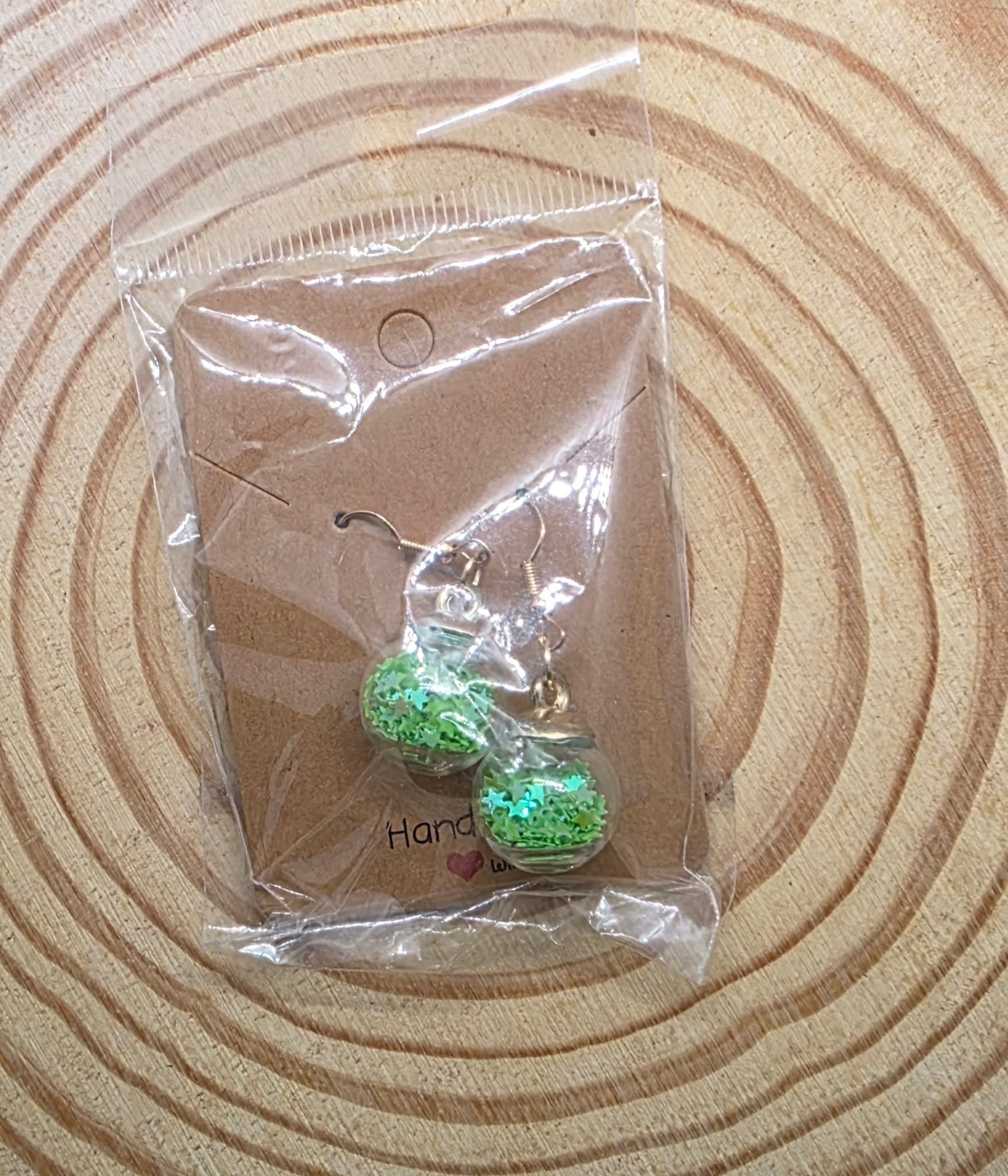 Green Bauble Hook Earrings