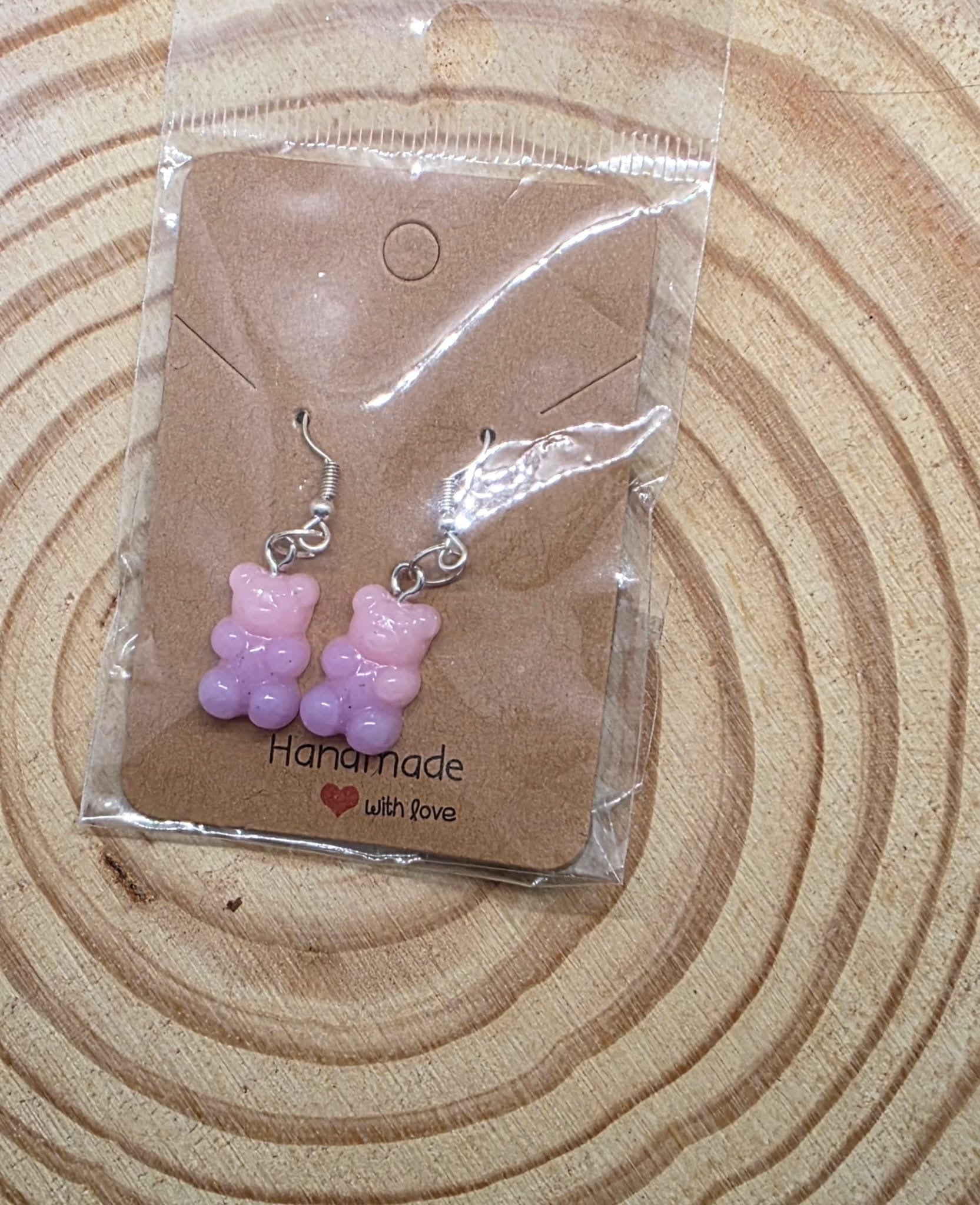 Pink and Purple Bear Hook Earrings